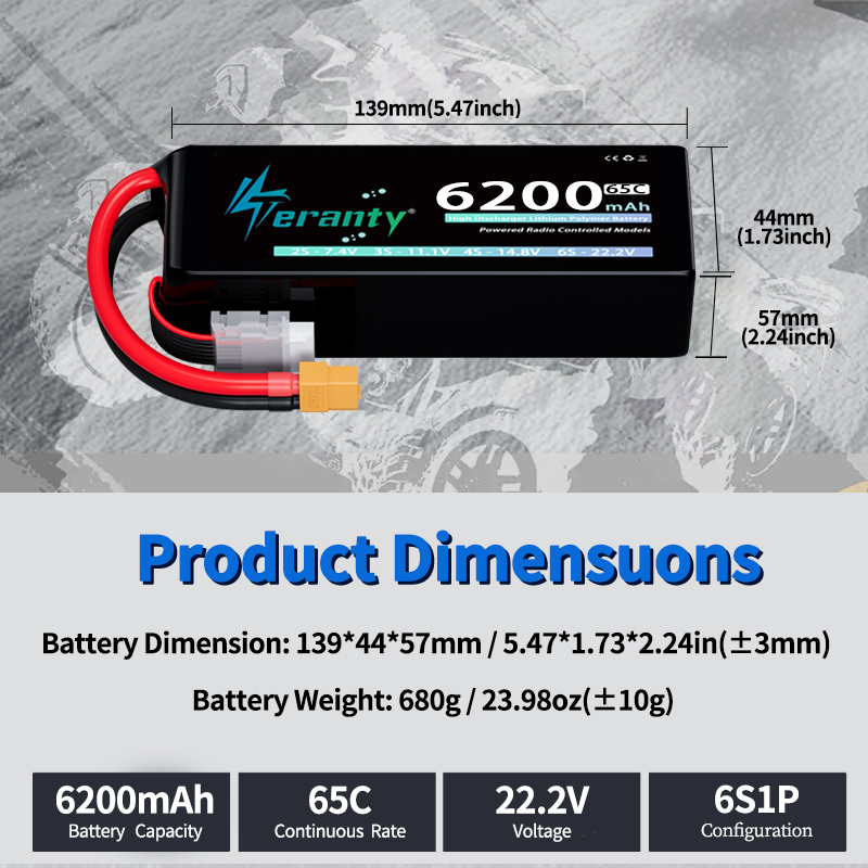 แบตเตอรี่ลิโพ TERANTY 6S 6200m - Drone Rc Land บทวิจารณ์และราคา